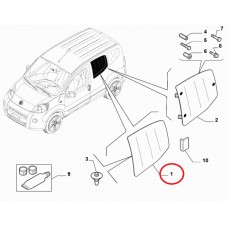 Скло бічне другий ряд праве Fiorino 2007-2016, 2016-..., Виробник: FIAT, OE: 1356663080