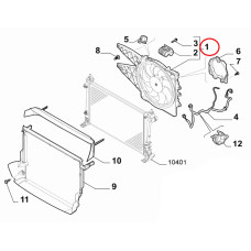 Дифузор з одним вентилятором Doblo 2009- + АС, Виробник: KALE, OE: 51833973, 1341078, 55213077, 95509907