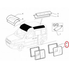 Скло бічне другий ряд праве глухе Б/В Doblo 2000-2016 (з гумовим профілем), Виробник: FIAT, OE: 46757560, 46748929