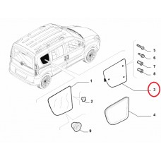 Скло бічне третій ряд праве жабра Doblo 2009-2015, Виробник: FIAT, OE: 51817860