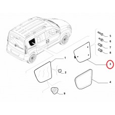 Скло бічне третій ряд ліве жабра Doblo 2009-2015, Виробник: FIAT, OE: 51817911, 51929822