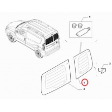 Скло заднє праве з підігрівом (високий дах) Doblo 2009-.. оригінал, нове, Виробник: FIAT, OE: 51907752, 52029023