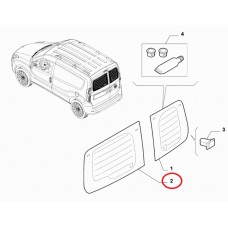 Скло заднє ліве з підігрівом (високий дах) Doblo 2009-2015, Виробник: FIAT, OE: 51907753, 52029024