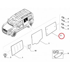 Скло бічне другий ряд праве (жабра) Doblo 2009-2015, 2015-2023, Виробник: FIAT, OE: 51907728, 51929810, 51860784