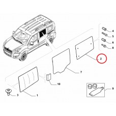 Скло бічне другий ряд ліве (жабра) Doblo 2009-..., Виробник: FIAT, OE: 51929813, 51907729, 51860787