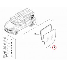 Скло бічне третій ряд праве Doblo 2009-..., Виробник: FIAT, OE: 51929820, 51821697