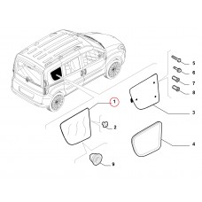 Скло бічне третій ряд ліве Doblo 2009-2015, 2015-2023, Виробник: FIAT, OE: 51929824, 51907733