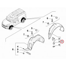 Підкрилок задній правий Doblo 2009-2015, 2015-2023 (під зсувні двері), Виробник: FIAT, OE: 1121156, 95521197, 52128370, 52003844,