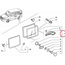 Скло бічне третій ряд праве жабра Doblo 2000-2016 , Виробник: FIAT, OE: 735380866